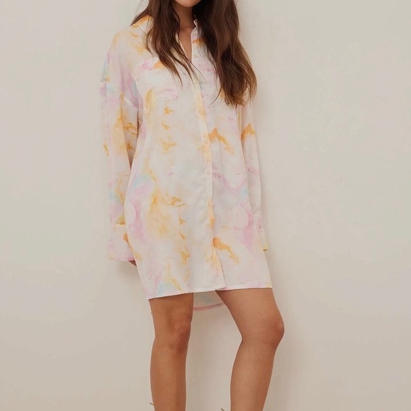 Dresses & Skirts - Xl Yellow Print long Sleeves shirt  Dress   (0163)